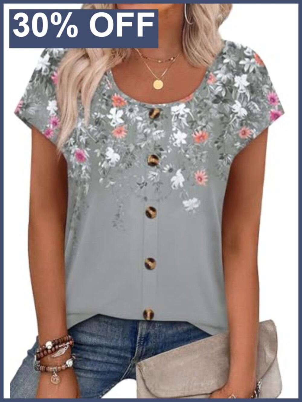 Womens Summer Cap Sleeve Button Down Blouse U Neck T Shirt